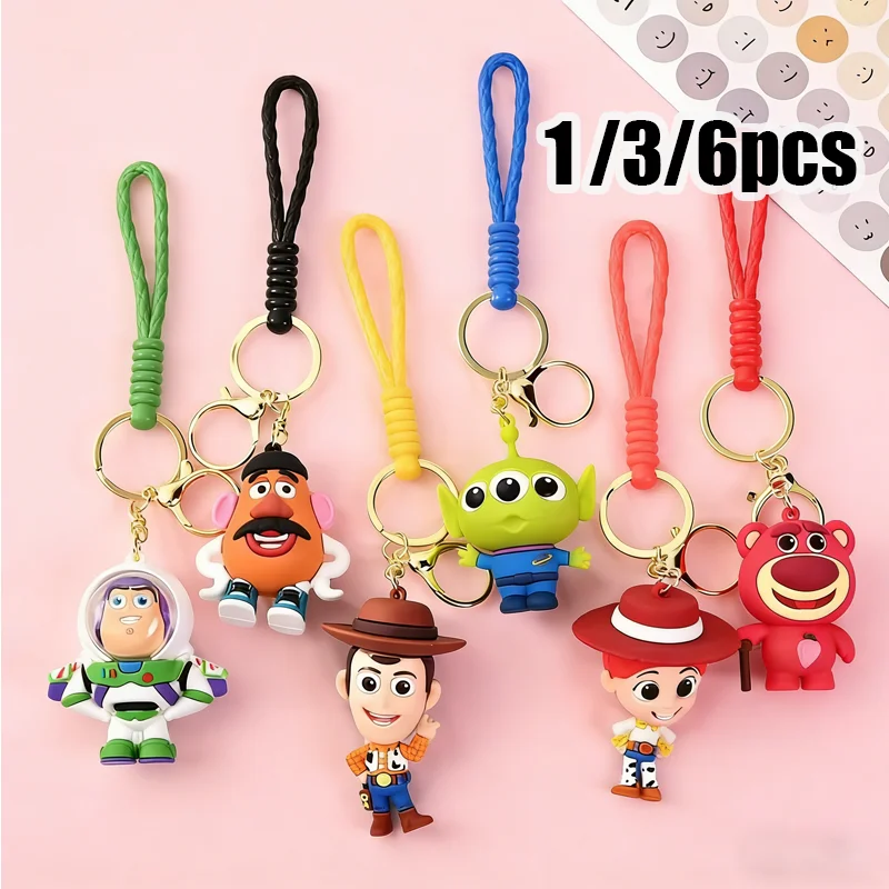 1/3/6 Piezas Lindos Llaveros de Toy Story Kawaii: Buzz Lightyear, Lotso, Woody, Jesse, Alien, Mr. Llavero de Potato Head para Mochila y Llaves de Coche