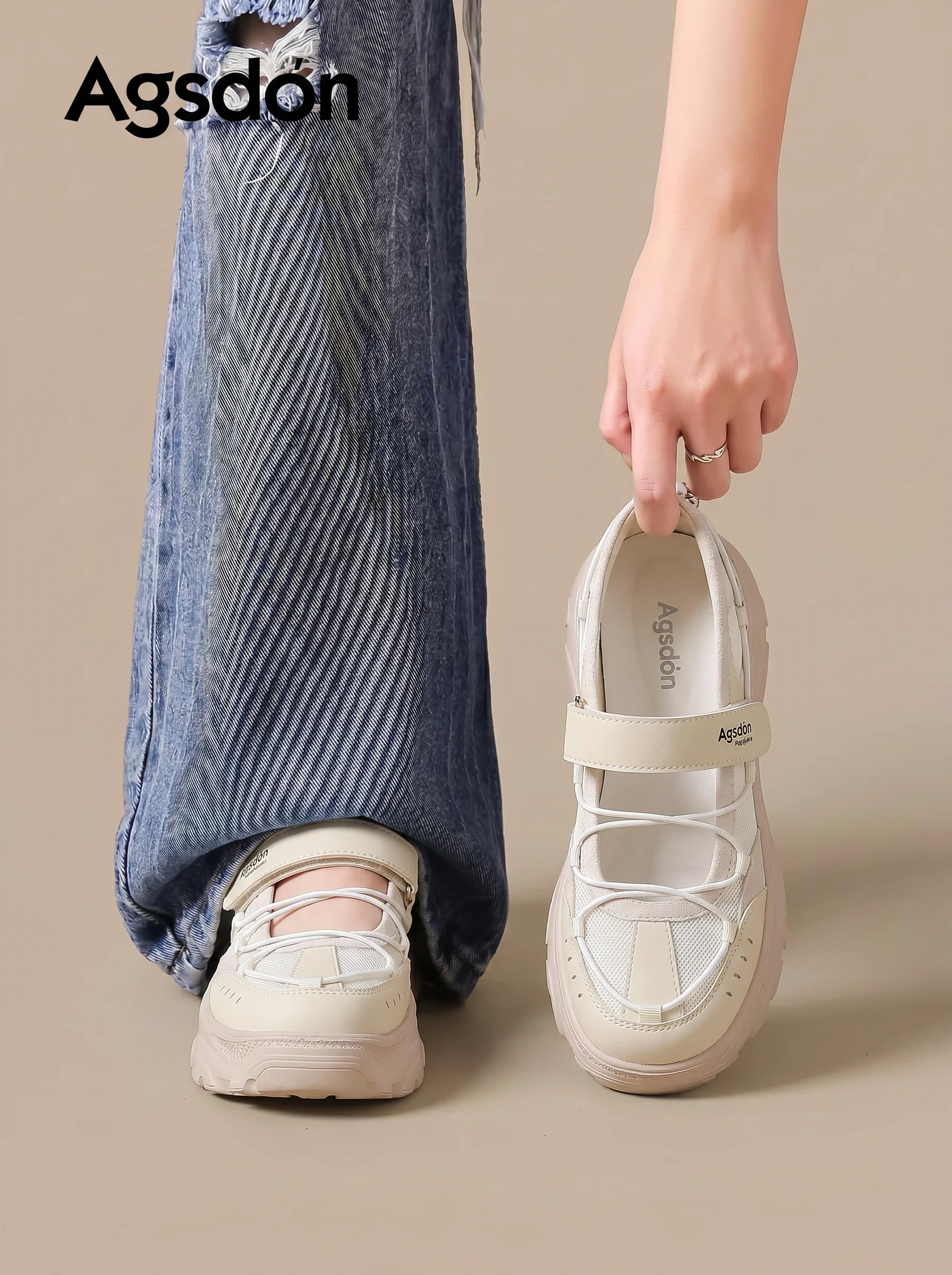 

Agsdon Sporty Mary Jane Ballet Flat Women's Summer Thick Heel Casual Shoes Lightweight Fashion Sneakers Low Top Glue Welding