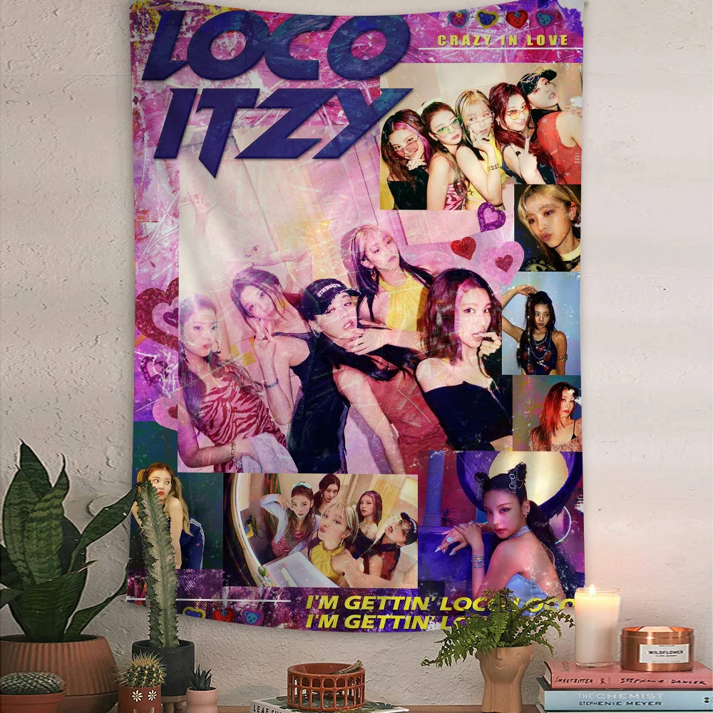 Kpop I-ITZY K-KILL M-MY D-DOUBT  Cartoon Tapestry Home Decoration hippie bohemian decoration divination Home Decor