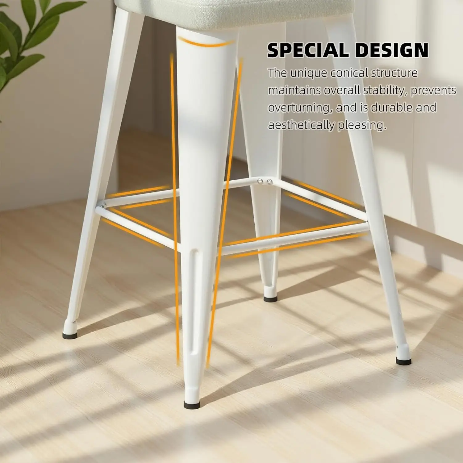 Bar Stools Set of 4, 26" Counter Height Bar Stools Backless, Upholstered Bar Stools with Metal Legs for Kitchen Island, Study Room, Cafe, White view 6