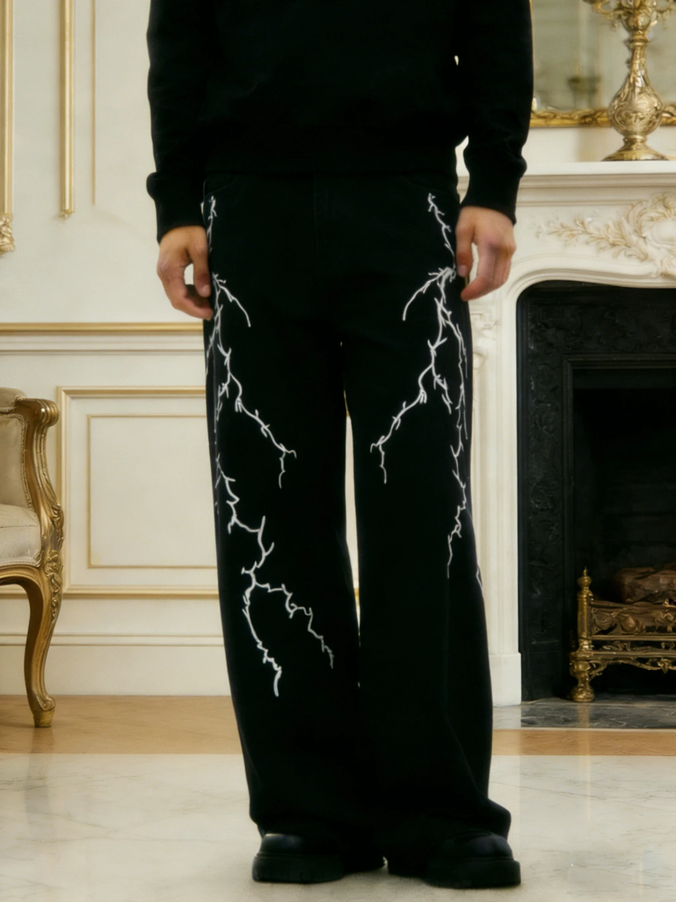 

Модные джинсы с узором в виде шипов для мужчин, свободные прямые широкие брюки в пол, нишевый дизайн