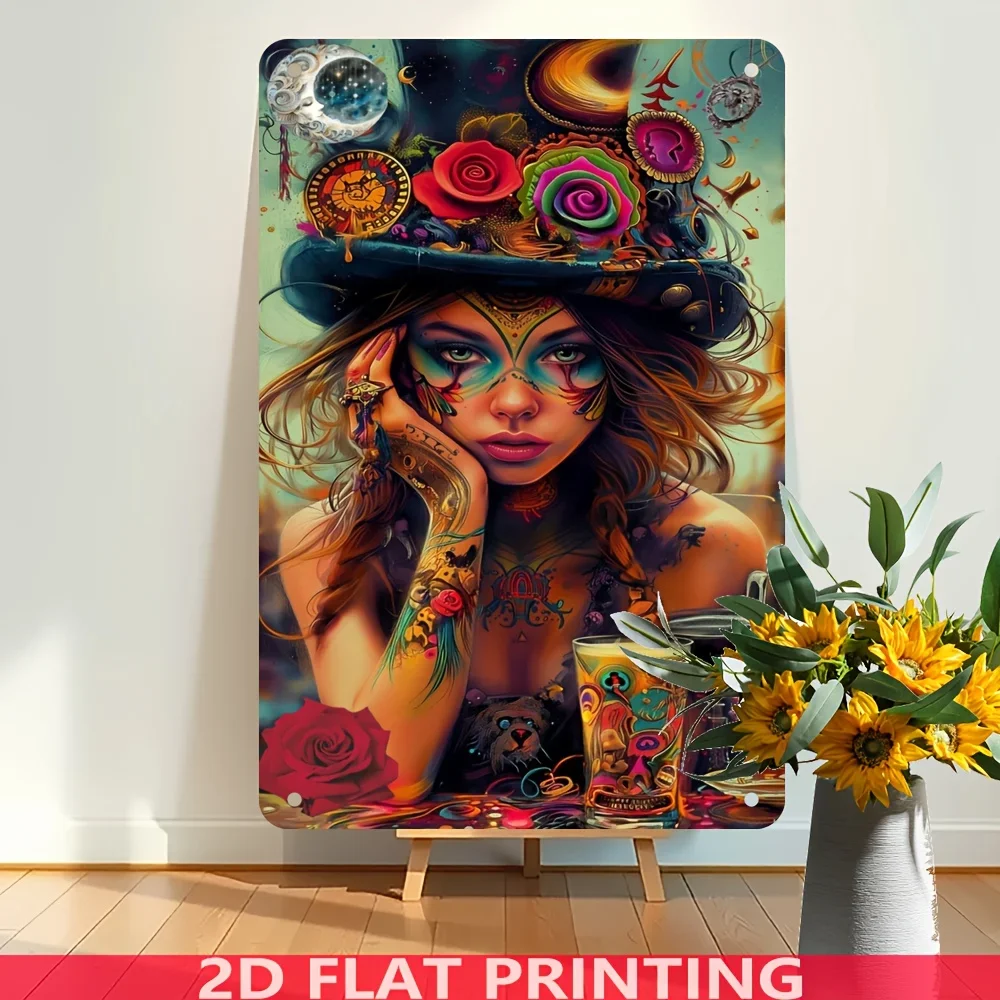 Gothic Punk Vaporwave Metal Tin Sign 2D Flat 8x12inch Cyberpunk Female Portrait Living Room Decor