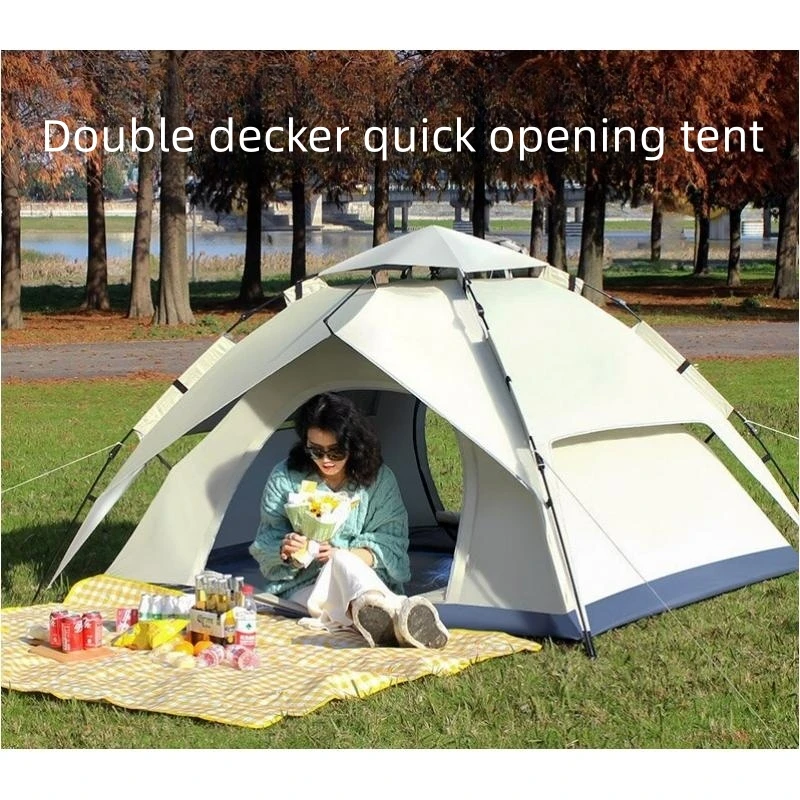 Outdoor Tent Fully Automatic Folding Camping Beach Quick Opening 3-4People Double Decker Travel Thickened Rain And UV Protection