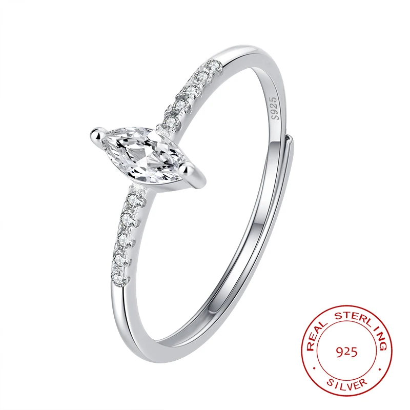 

Simple Authentic 925 Sterling Silver Oval Open Adjustable Ring For Women's Valentine's Day Gift Jewelry