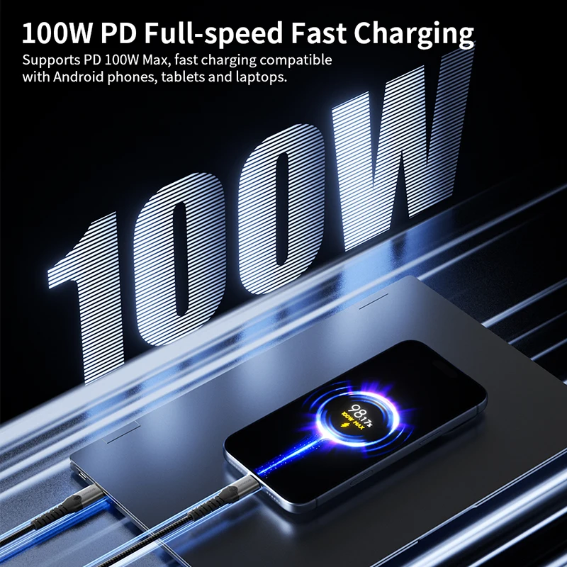 DOONJIEY USB3.2 Full Function Cable 20Gbps ThunderBolt 3 Type C to Type C Data Transfer Cord 4K 100W Phone Holder Charging Cord