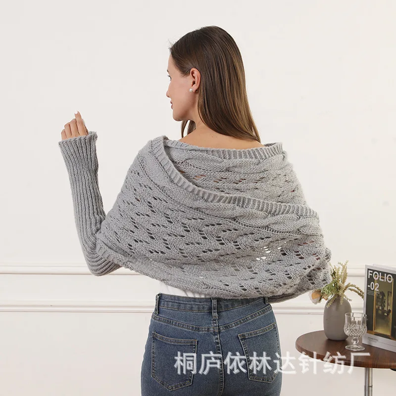 أزياء المرأة وشاح 2025 جديد في الجوف خارج المحاصيل الأعلى تجاهلت شال محبوك الأوشحة الطويلة وشاح متعدد الوظائف مع الأكمام DIY بها بنفسك