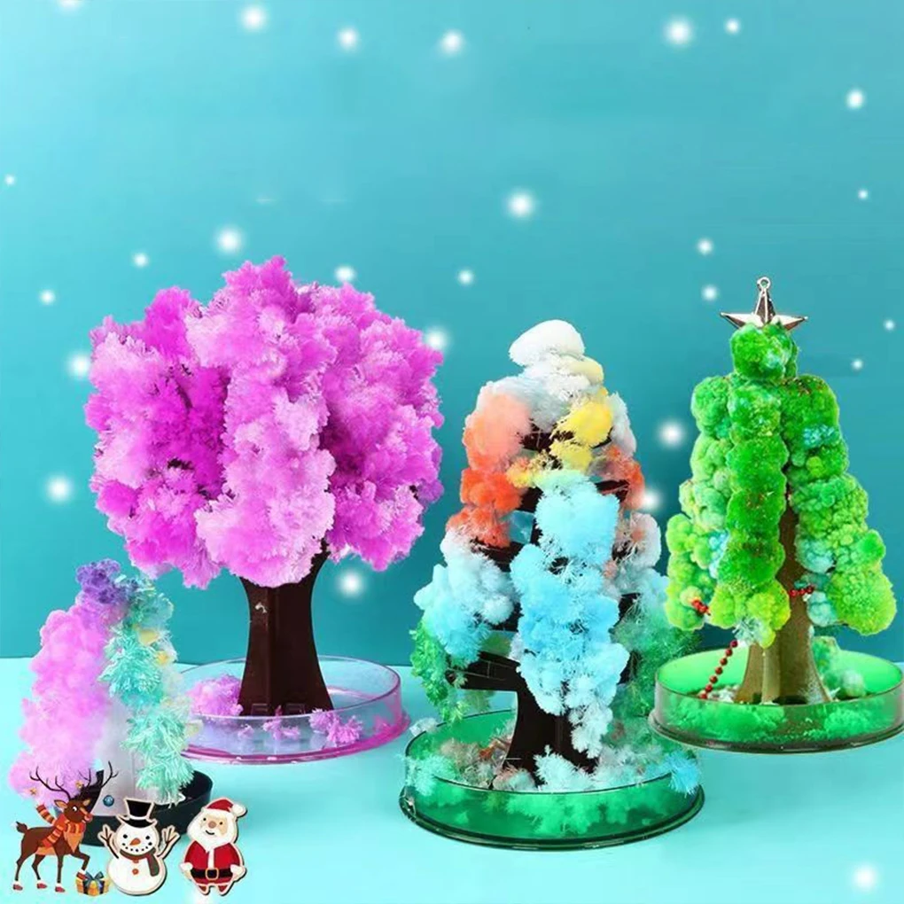 3pcs Magic Growing Christmas Tree DIY Fun Xmas Gift Toy for Adults Kids Home Festival Party Decor Props Mini Tree