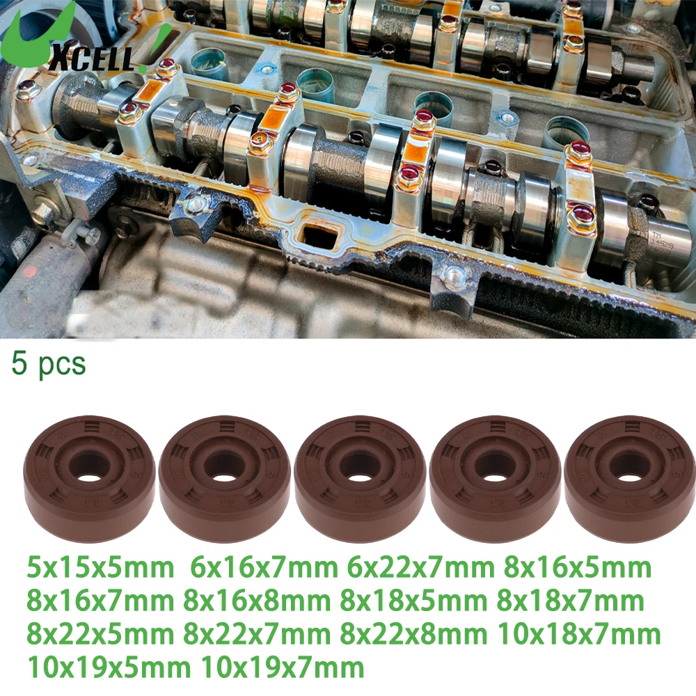 

UXCELL Oil Seal TC Double Lip W Steel Spring Seal Ring Rotary Shaft Seal High Pressure FKM Rubber Brown 5 Pcs Multiple Sizes