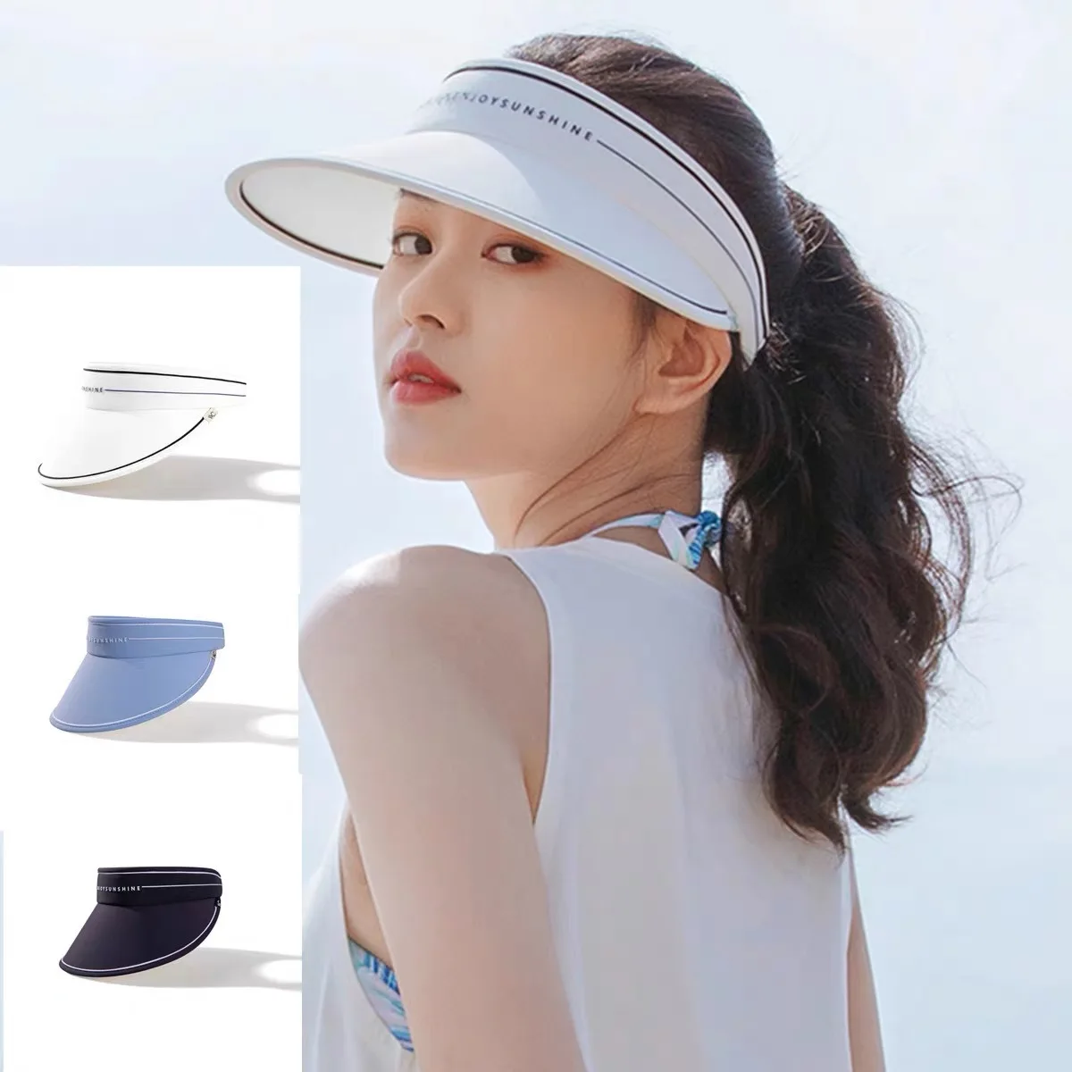 

Sun Hats for Women New Sports Female Summer Outdoor Sun Hat Stretchable Empty Top Sun Visor Hats UV Hat Large Brim Sun Hat