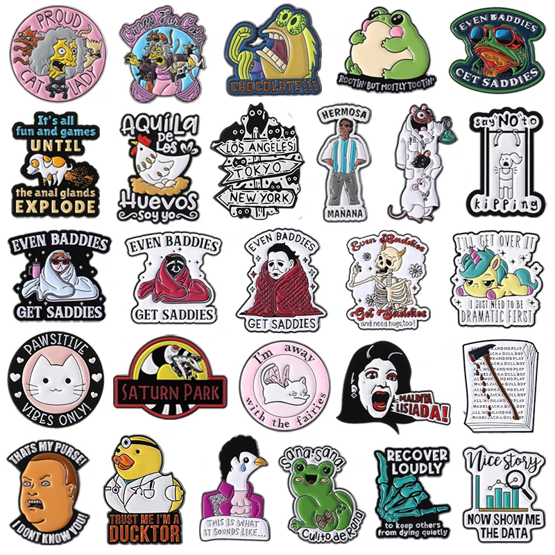 

Забавные эмалевые значки с мультяшными аниме-персонажами и животными, броши с цитатами, нагрудные значки, модные аксессуары, ювелирные украшения, подарки для друзей