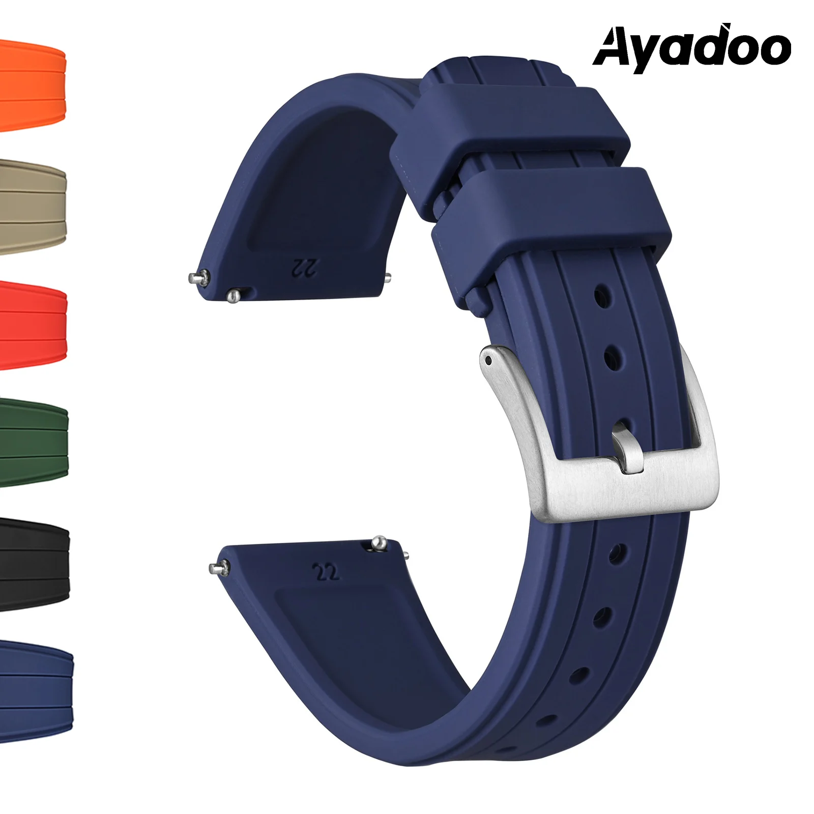 

Ayadoo Silicone Watch Band for Men and Women, Quick Release Sport Watch Strap, with Stainless Steel Bucke, Size 20mm 22mm 24mm