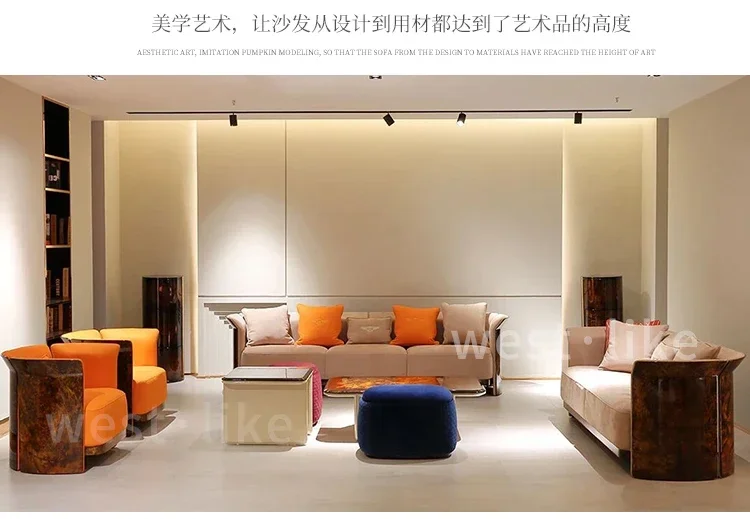 Customized Italian Hong Kong-style leather sofa combination post-modern villa living room large high-end