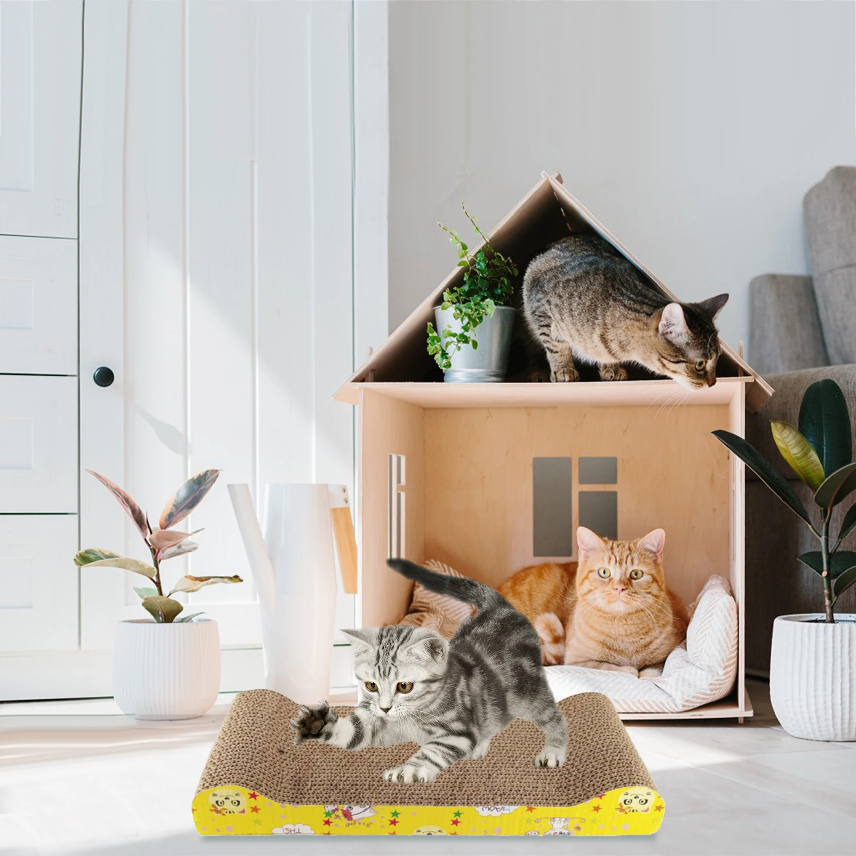 Arranhadores para gatos de estimação, papelão, papel ondulado, proteção durável para móveis, sofá para animais de estimação, cama contra arranhões para gatos internos, descanso para gatinhos