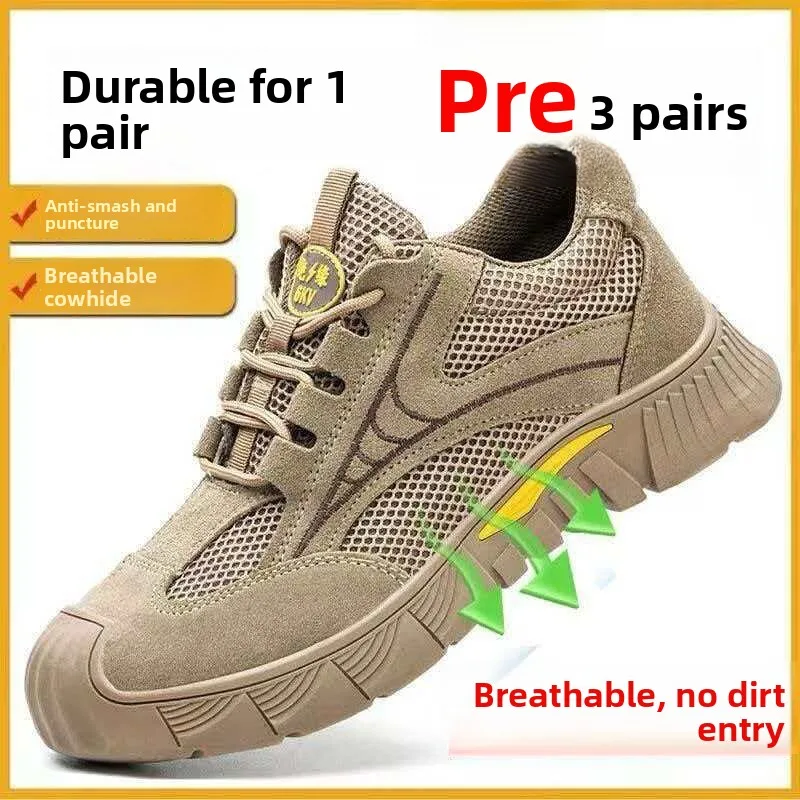 Comfortable Soft Men's Safety Shoes Lightweight Insulated Breathable Work Shoes for Autumn Construction Site round Toe Lace up