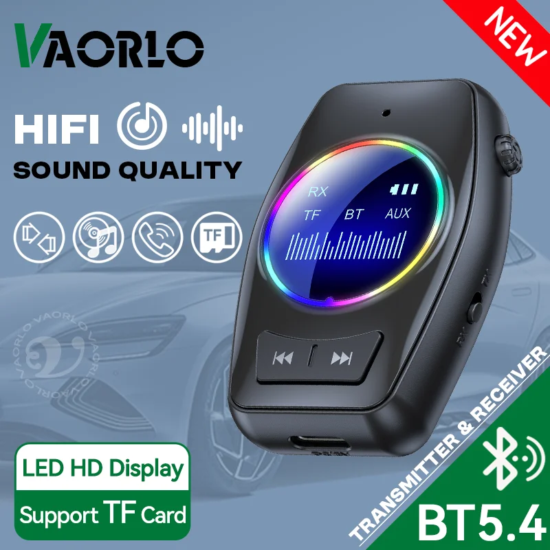 Receptor y transmisor de Audio RGB Bluetooth 5,4, pantalla LED, adaptador inalámbrico de música Hifi con micrófono, reproducción de tarjeta AUX TF de 3,5 MM para TV y coche
