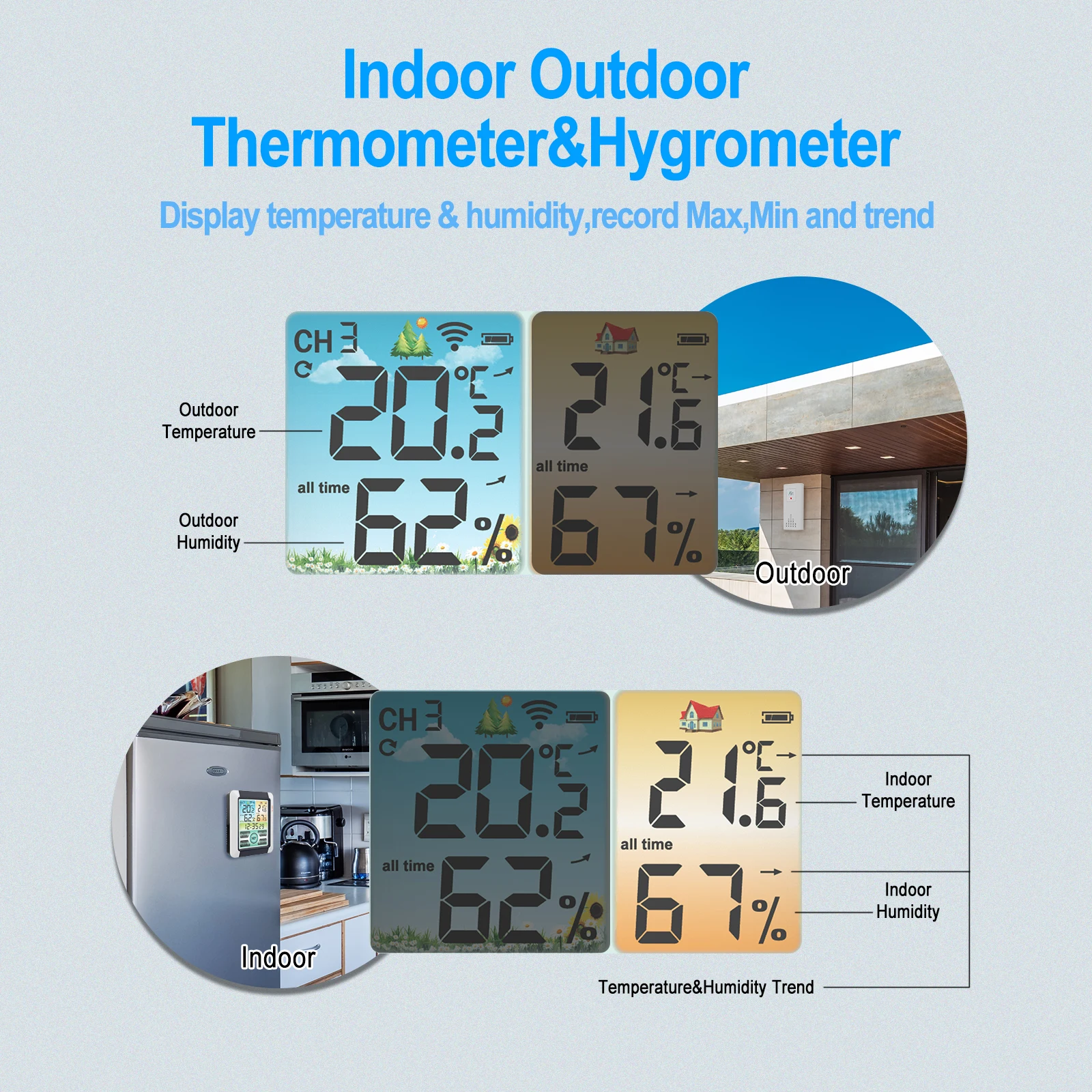 Digital Weather Station Clock Indoor Outdoor previsioni del tempo barometro termometro igrometro con sensore esterno Wireless