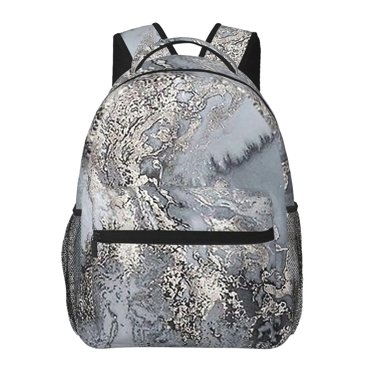 

Grey And Silver Marbl Student Backpack School Bag Hiking Travel Daypack for Men Women Fashion Bookbag Shoulder Bags