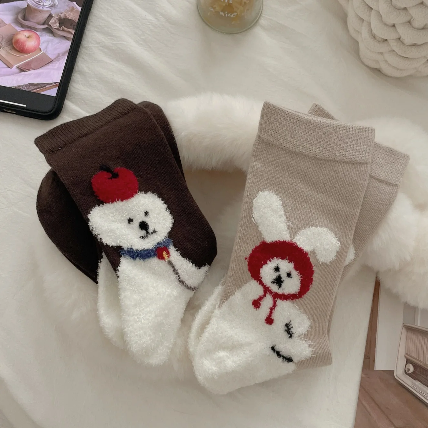 Women's Socks Thickened Warm High-quality Cotton Socks For Girl Korean Funny Cute Cartoon Kawaii Sweet Versatile Mid Tube Socks