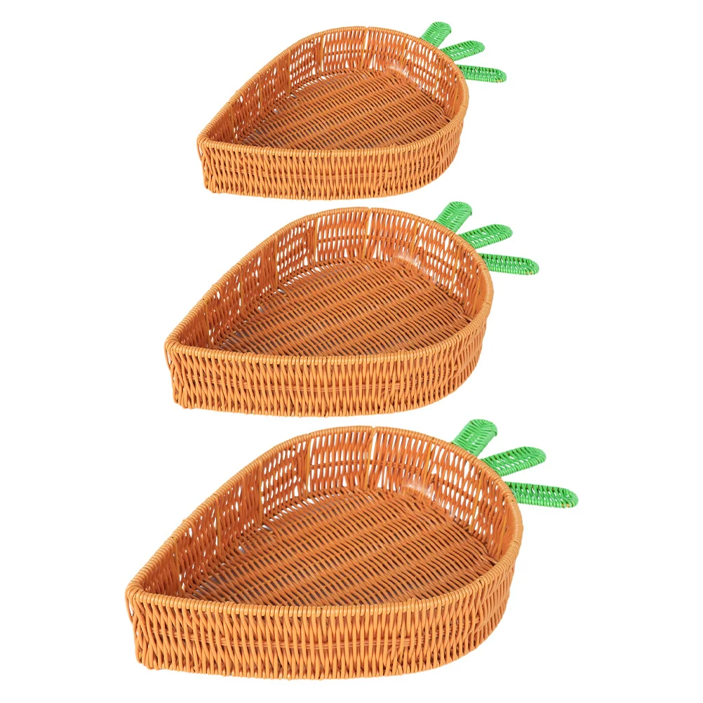 

3Pcs Handmade Fruit Basket Carrot Design Storage for Fruits Snacks Candies Versatile Kitchen Living Room Decor