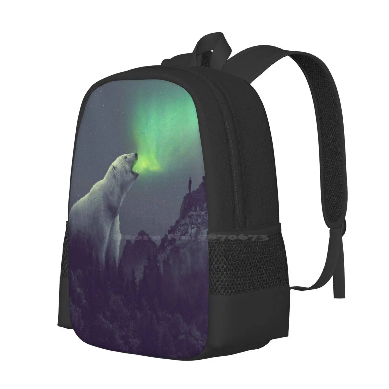 Aurora Large Capacity School Backpack Laptop Bags Polar Bear Northern Lights Aurora Borealis Surreal Nature Wildlife Photo