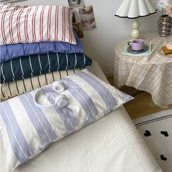 Solid Color Stripe Ins Cotton Washed Cotton Pillowcase Household Cotton Pillowcase Stripe Single Pillow