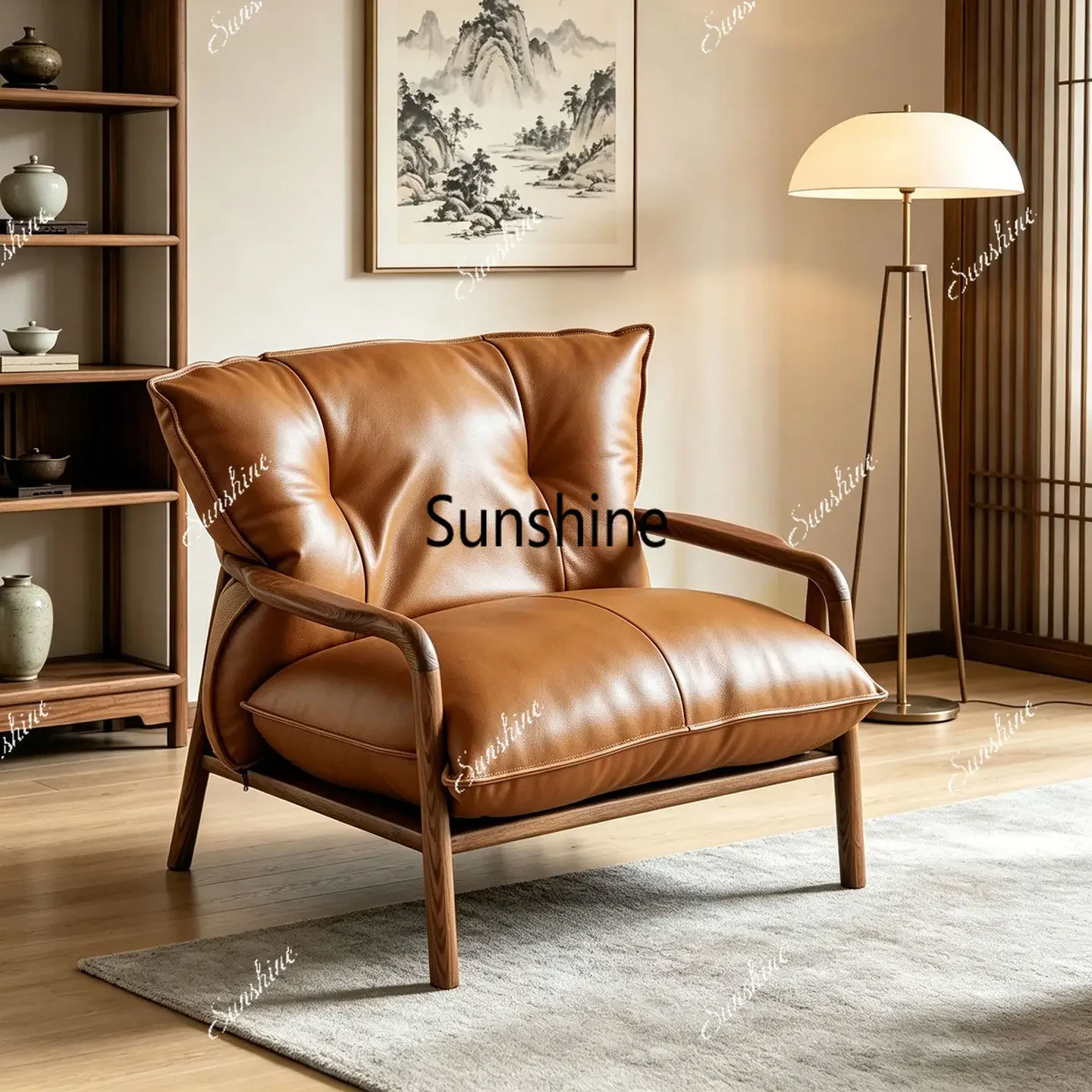 

Vintage-style solid wood single sofa chair, high-end leisure chair for living room and balconyTJ