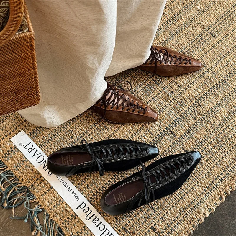 New Spring Autumn Genuine Leather Women Shoes Fashion Pointed Toe Loafers Shoes for Women Hollowed-out Women Pumps Ladies Shoes