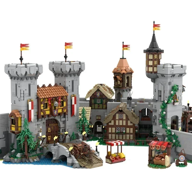 Mittelalterliche Burg Modell MOC Bausteine Löwe Burg Quadrat Stadt Modulare Technologie Geschenke Urlaub Montieren Kinder Spielzeug Anzug