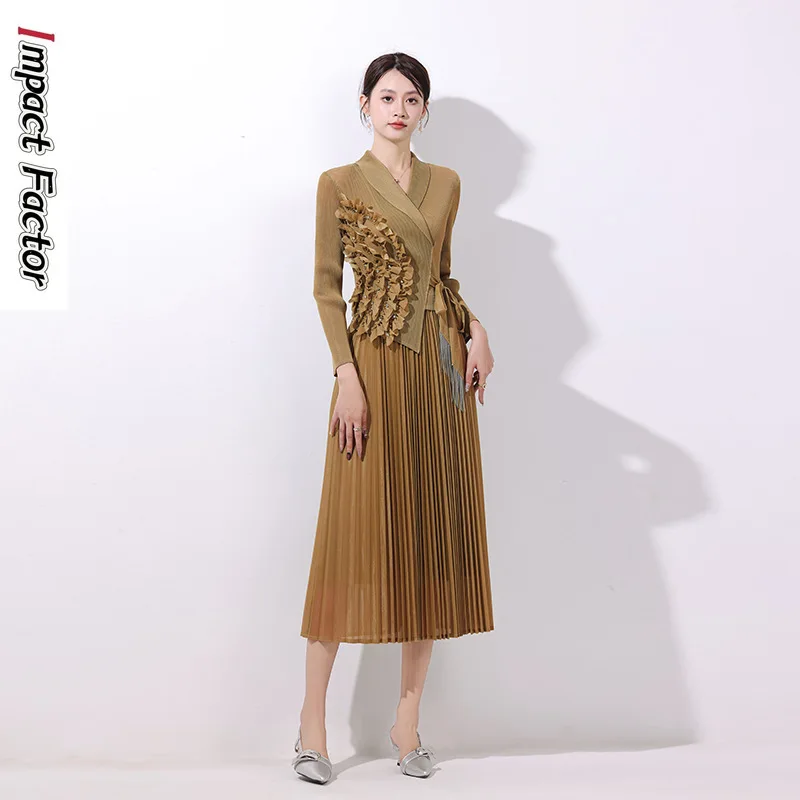 

Directly From The Manufacturer 2025 Autumn New Pleated Dress Suit Collar Fashion Medium and Long Waist Thin Suit