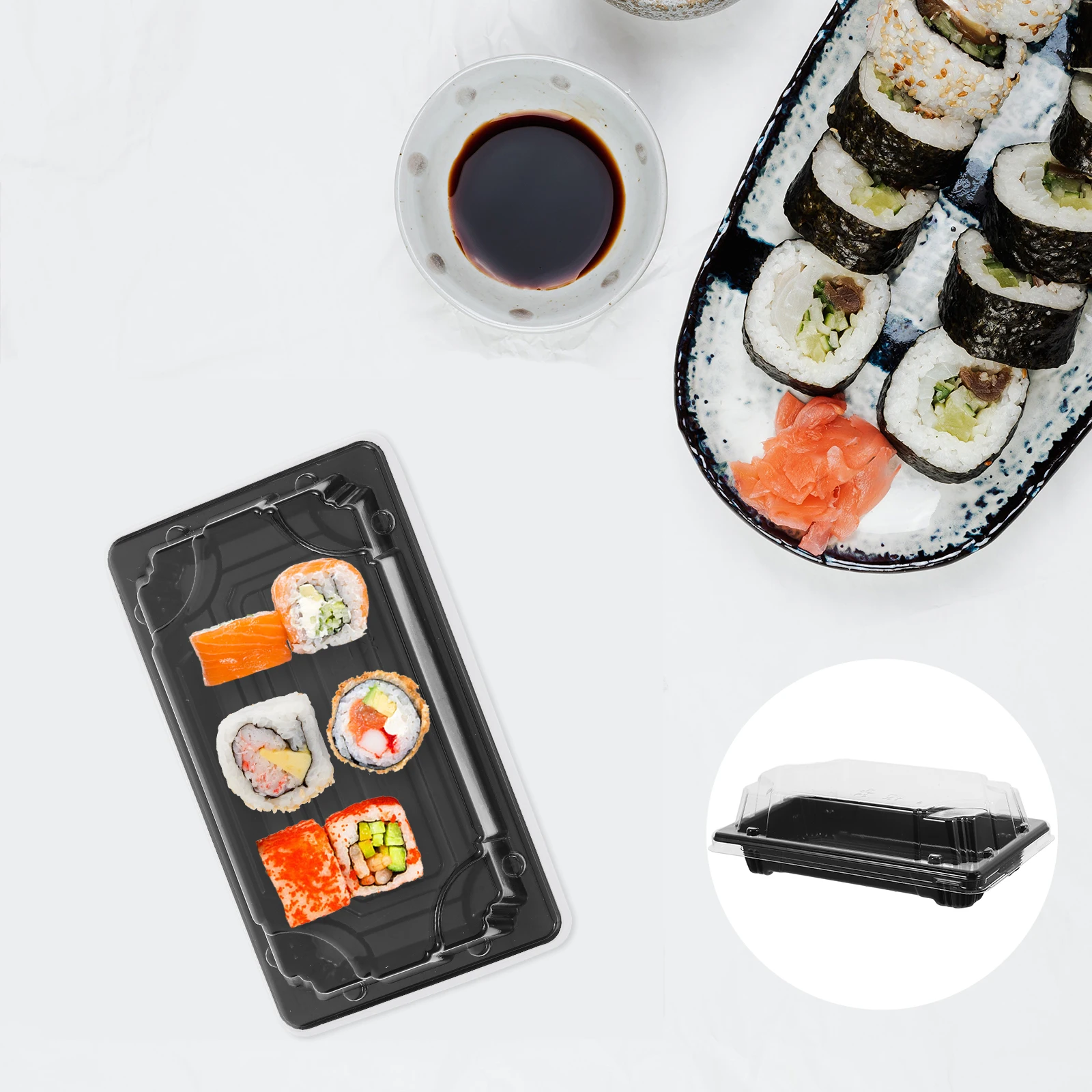 

50PCS Sushi Boxes Disposable Eco Friendly No Smell Take Out Containers Fruit Boxes Carry Out Thickened For Restaurants Parties