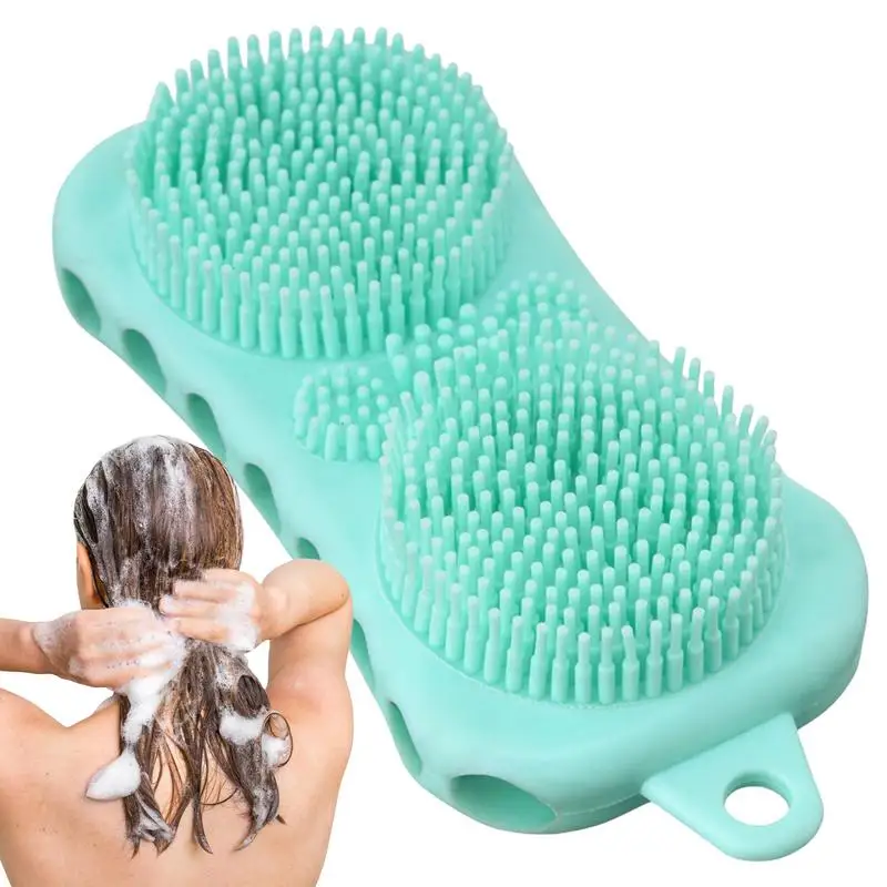 Rubber Massage Brush Bath Brush Body Scrubber Scalp Washing Comb Handheld Bath Tool Double-sided Exfoliating Hair Brush