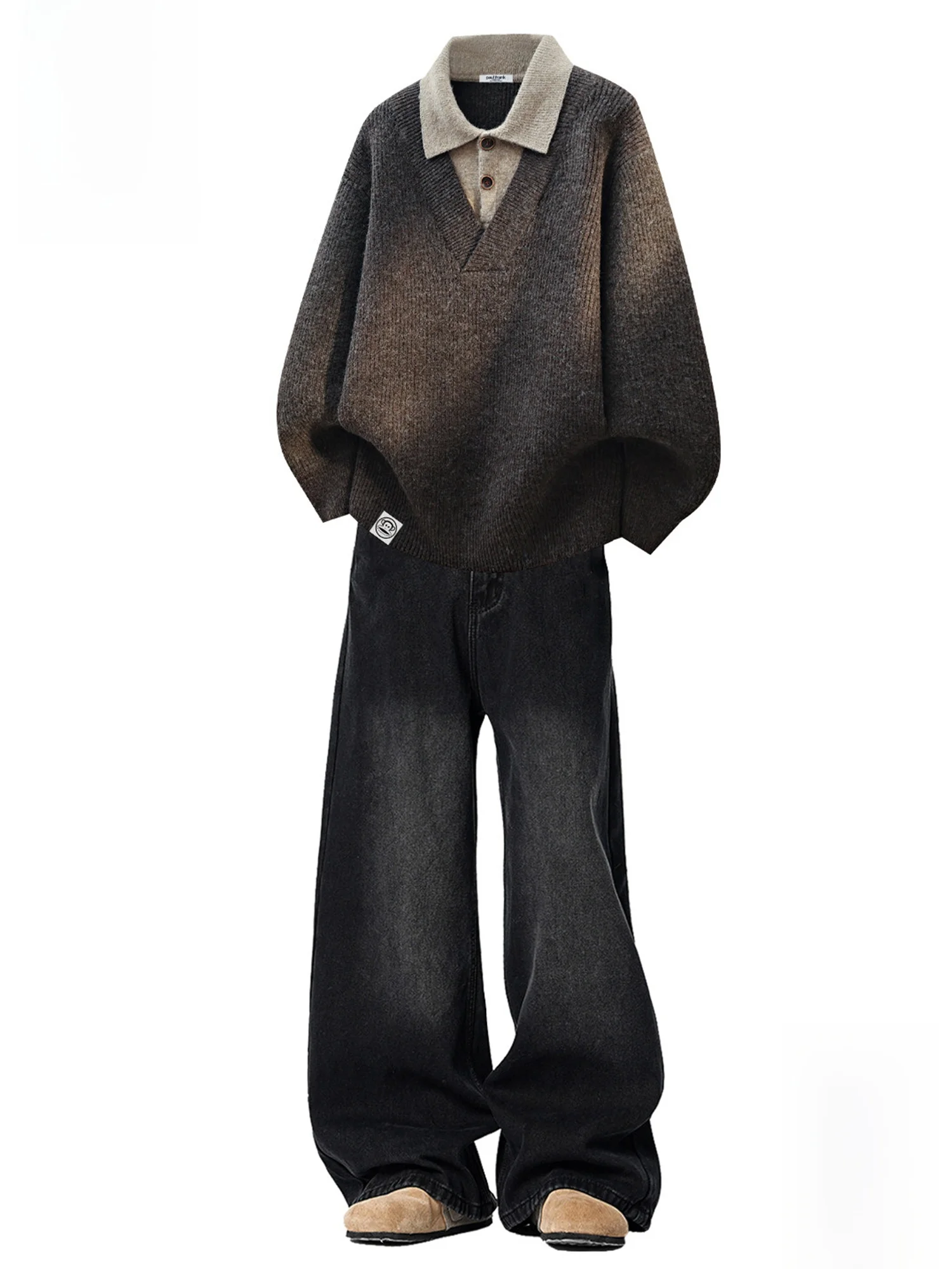 

Мужской спортивный комплект Paul Frank Spring Leisure Sports: свитер и джинсы с принтом Big Mouth Monkey, длинные рукава, длинные брюки, полиэстер, нейлон, хлопок