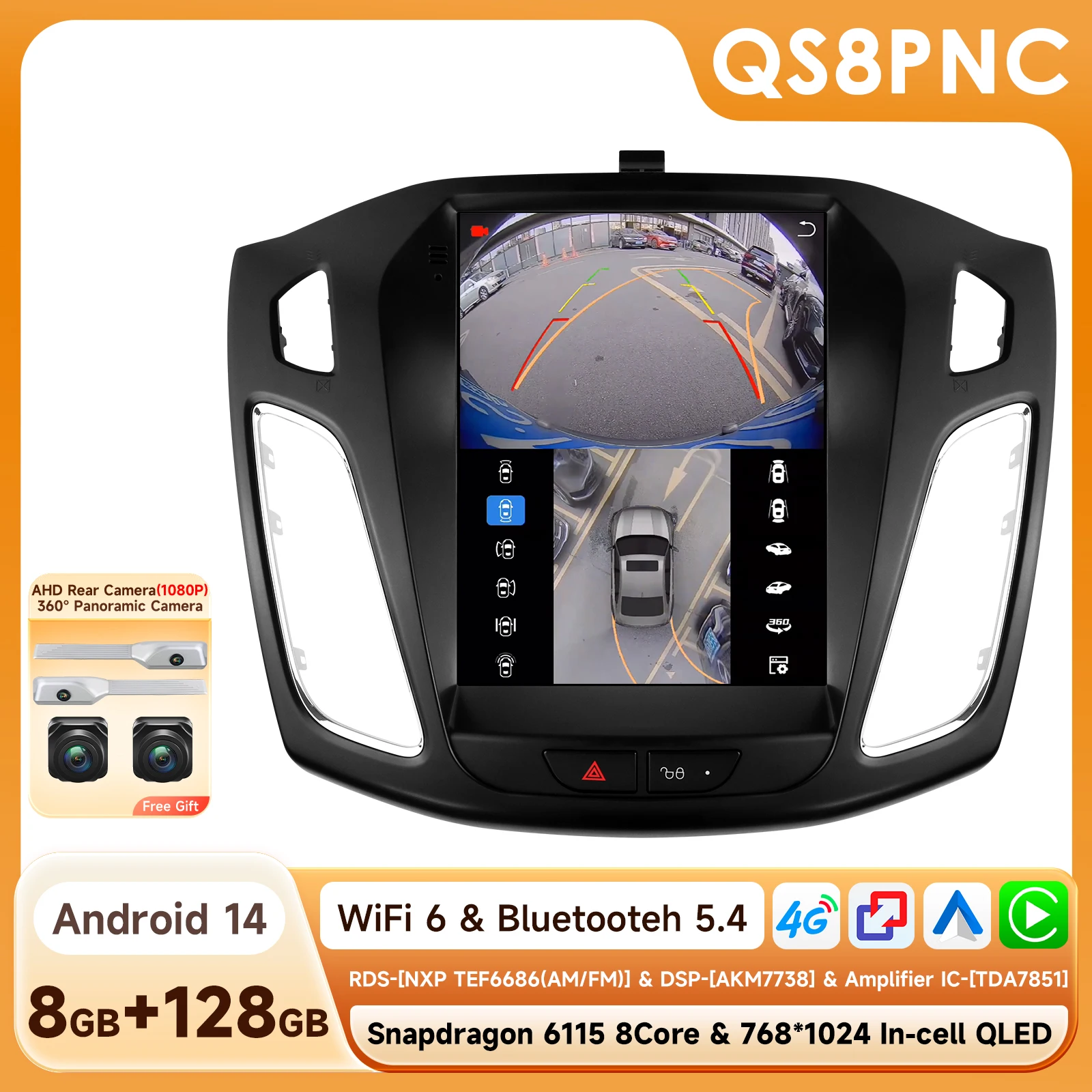 360Camera 9.7 inch 2 DIN Android 14 autoradio voor Ford Focus 3 MK 3 2011-2019 multimediasysteem Carplay autoradio 4G DSP 6115