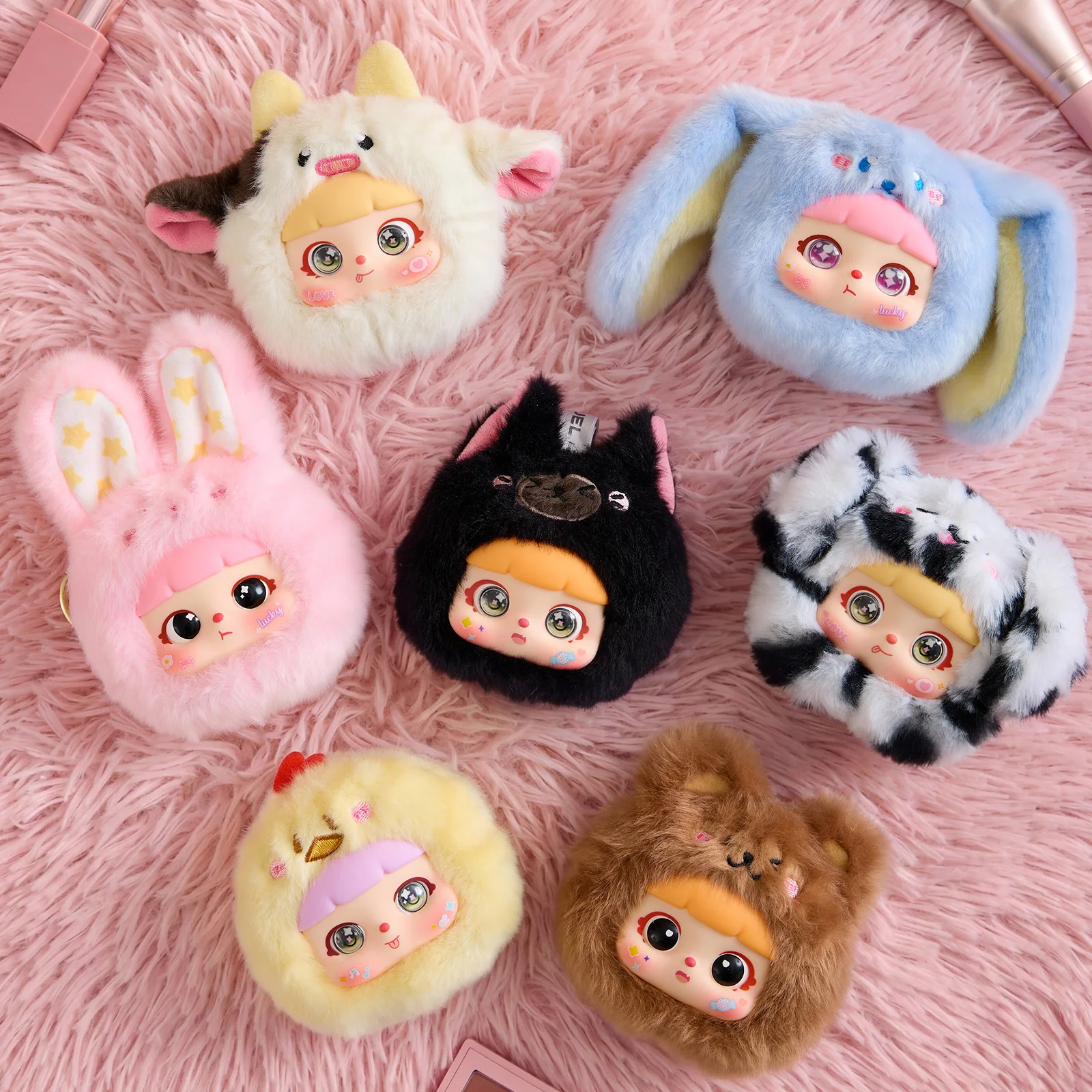 

Samuel Kitten Makeup Mirror Series Blind Box Cute Plush Backpack Charm Pendant Furry Cartoon Portable Useful Daily Cosmetic Gift