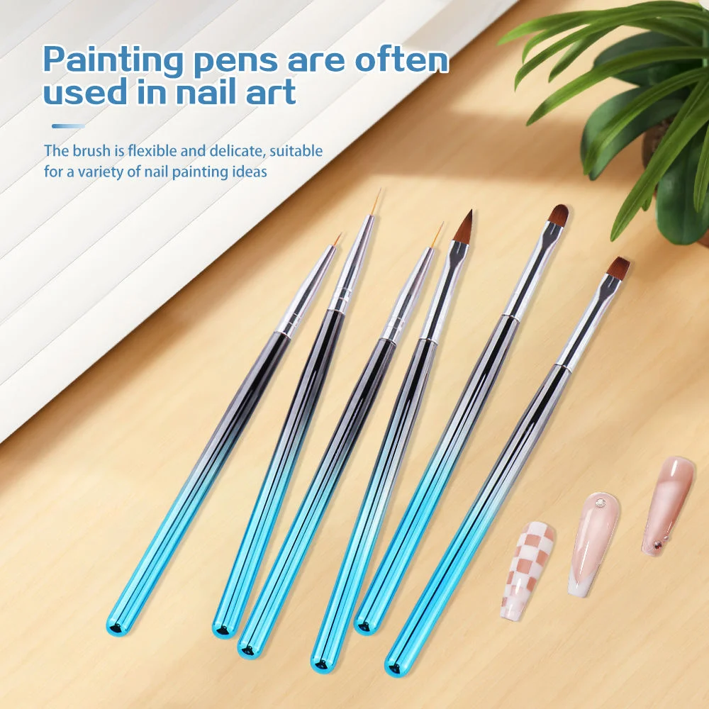 

6Pcs Professional Nail Art Brush Set, Gradient Metal Handle for Acrylic Flower & Liner Work, Complete Nail Tools