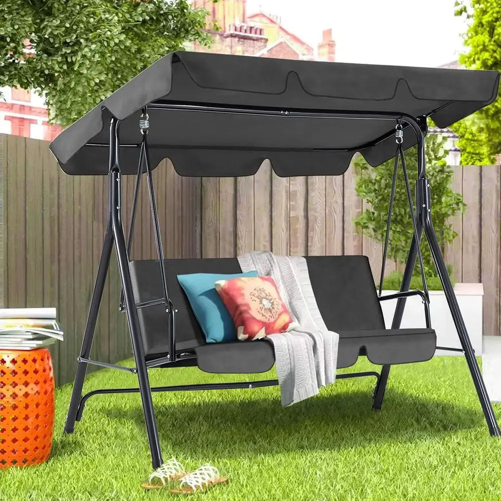 

3-Seat Outdoor Patio Swing with Cushion, Ideal for Garden, Balcony, Grey