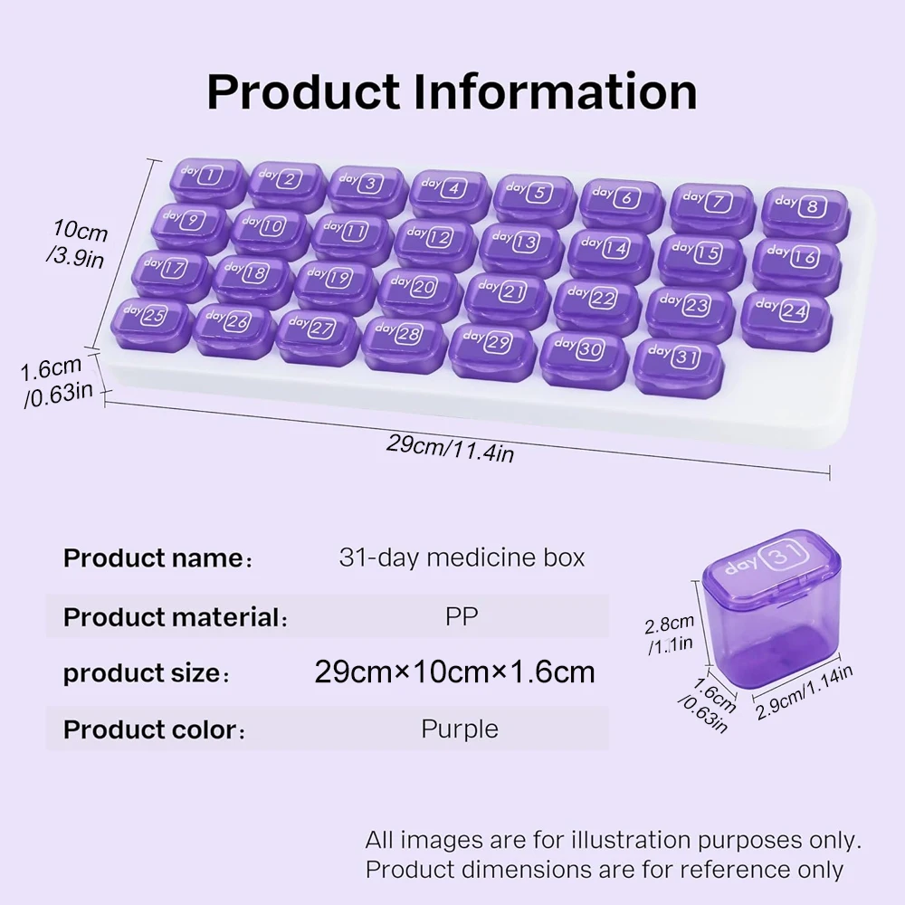 1PCS 31 Day Monthly Pill Pod Organizer for Easy Management - Stay on Track with Daily Vitamin Supplement Med Boxes, for Travel