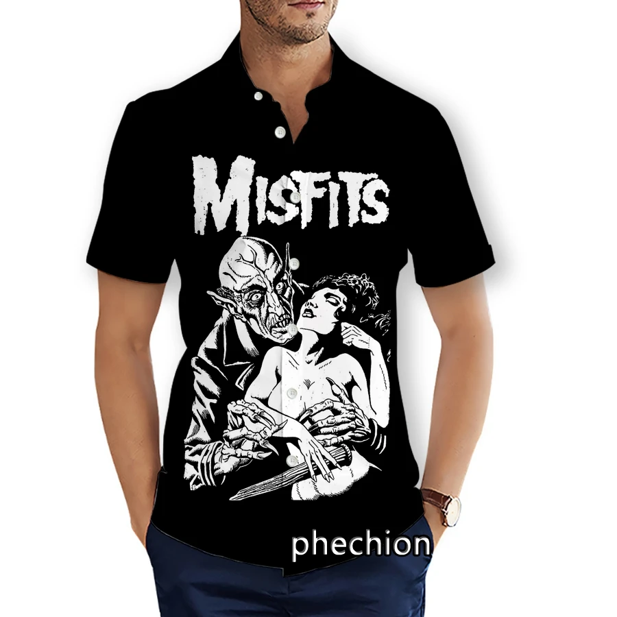 phechion Mens Short Sleeve Beach Shirts Misfits 3D Print Casual Shirts Fashion Streetwear Men Tops X237