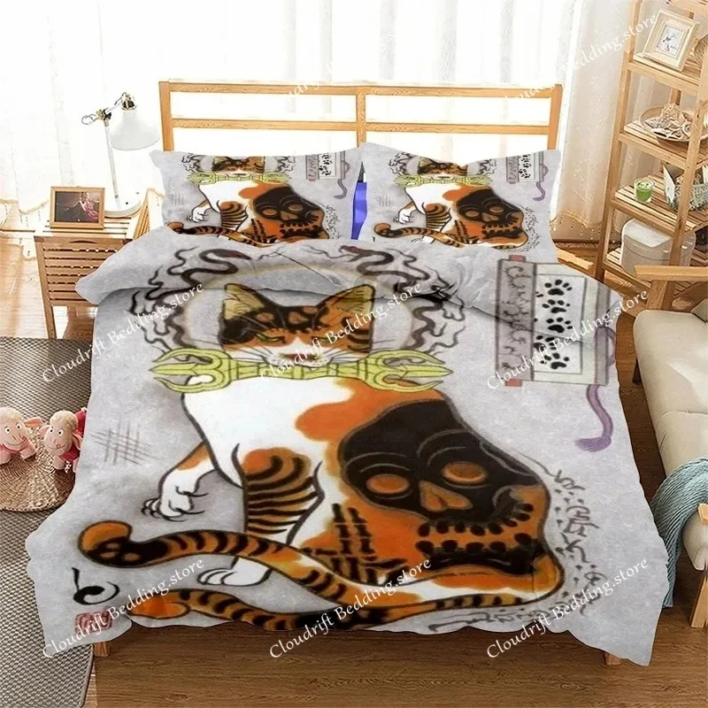 Samurai Cat Tattoo 3D Print Bedding Set Duvet Covers Pillowcases One Piece Comforter Bedding Sets Bedclothes Bed