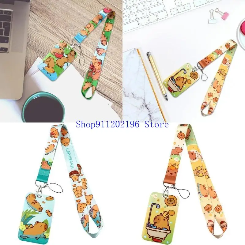 P82A الكرتون الحيوان اسهم شارة حامل البطاقة مع حامل بطاقة الحبل جميل كابيبارا الرقبة حزام للممرضة #1
