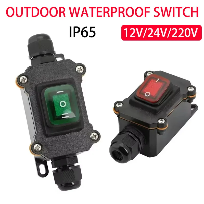 Waterproof Marine Rocker Switch with LED outdoor junction box Inline Power Cord power switch IP65, 12V/24V/220V