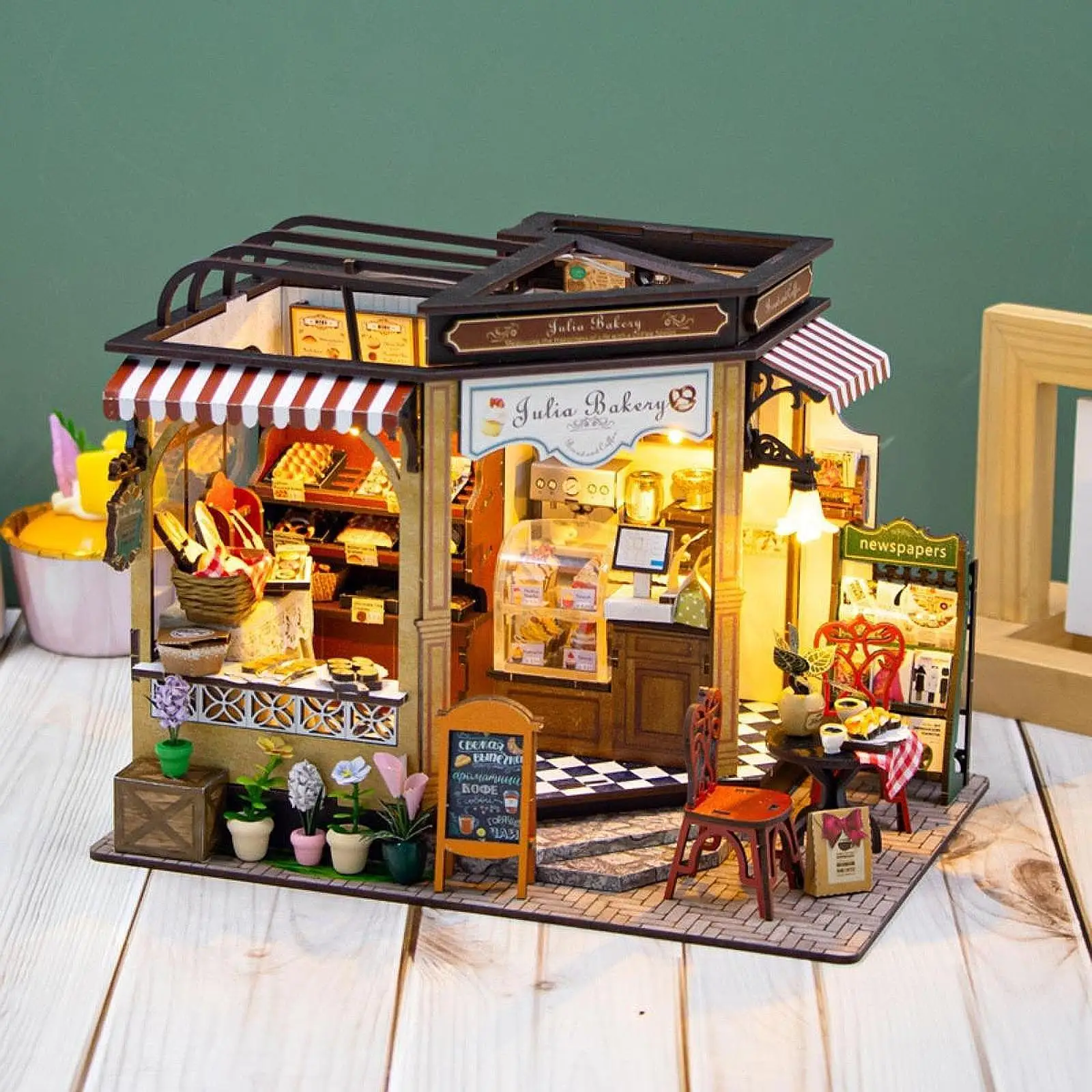 Bakery Shop Crafts Dollhouse Miniature with Furniture 3D Wooden Puzzle for Friend Festival Valentine's Day Family Creative Gift