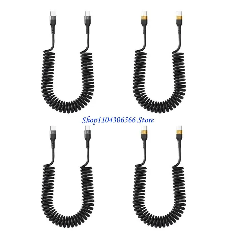 02DD Fast speed 6A Chargers Cord 120W Spring Coil Technology Two USB C Connectors