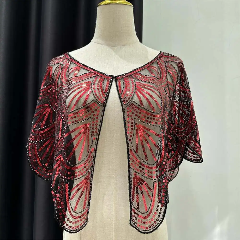 Ladies Elegant Beaded Sequins Shrug Bolero Cardigan Open Front Formal Wedding Guest Evening Party Chic Outerwear