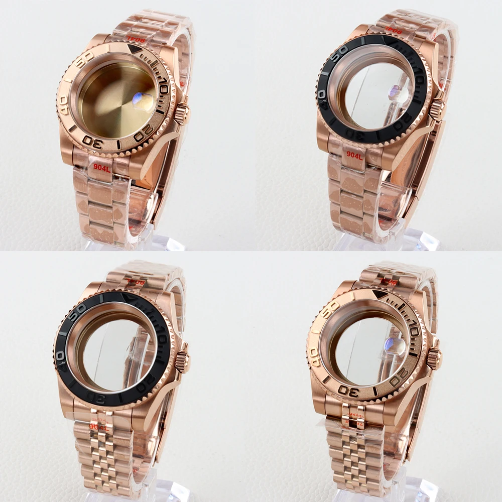 40mm Rose Gold PVD Watch Case and Oyster/Jubilee Bracelet Stainless steel Waterproof Sapphire Glass for NH34 NH35 NH36 movement