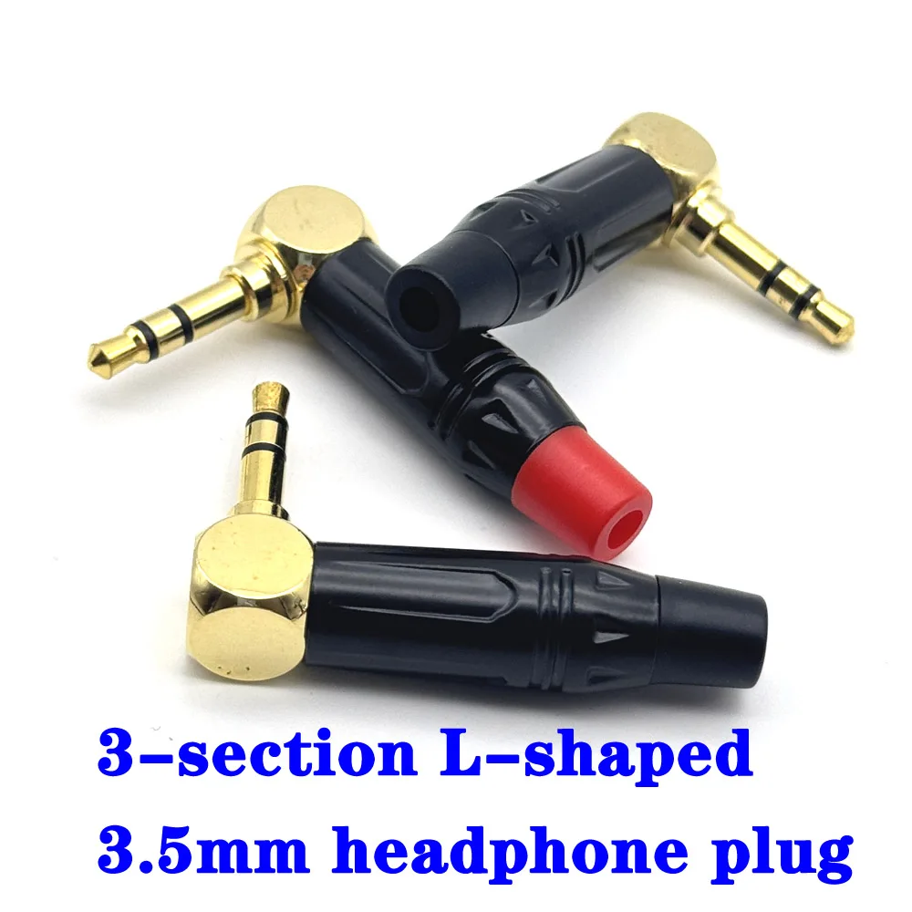 Gold-plated 90-degree elbow 3.5mm right-angle male-to-female adapter dual-channel 3-section L-shaped headphone audio adapter