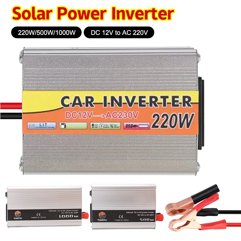 NewPortable Pure Sine Car Wave Inverter DC 12 V Volt 24V To AC 220V 220W 500W 1000W Power Bank Converter Solar Correction Wave