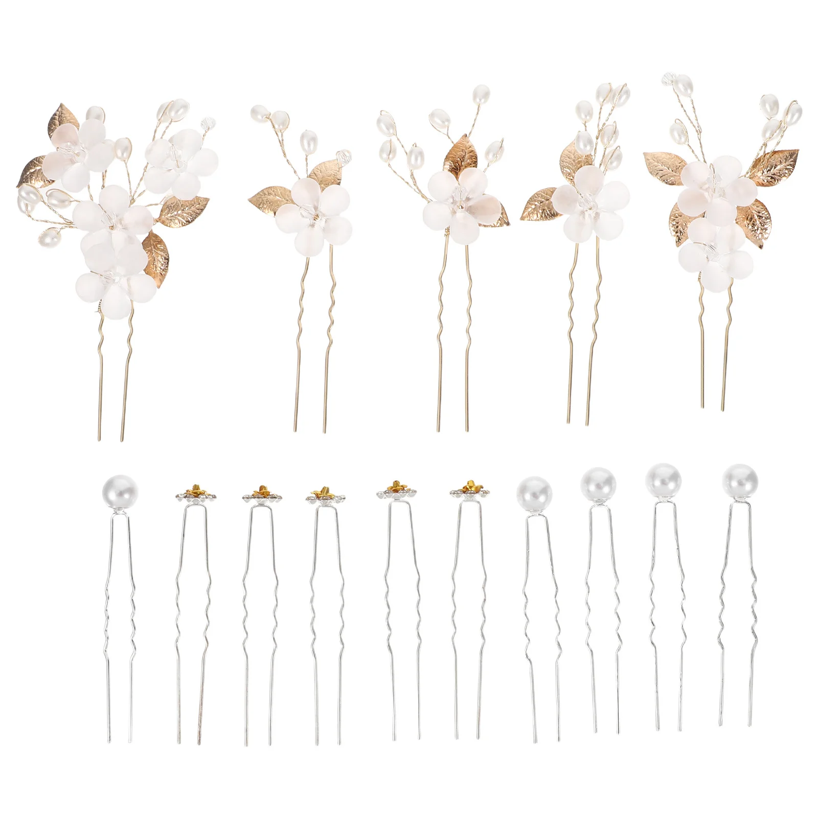 

15Pcs Wedding Hair Pins Rhinestone Headpiece Pearl Flower U Shape Clips Bridal Hair Accessories for Brides Women