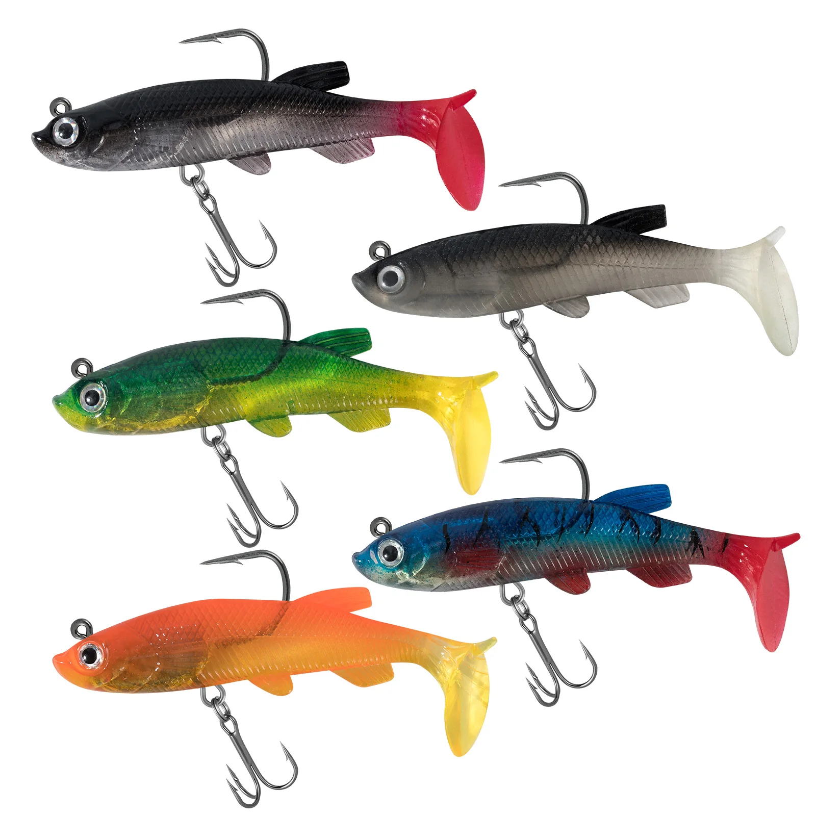 5pcs Jig Head Soft Fishing Lure Silicone Wobblers Swimbait 14g Paddle-Tail Lure Pike Trout Pre-Rigged Dropshot Soft Lure