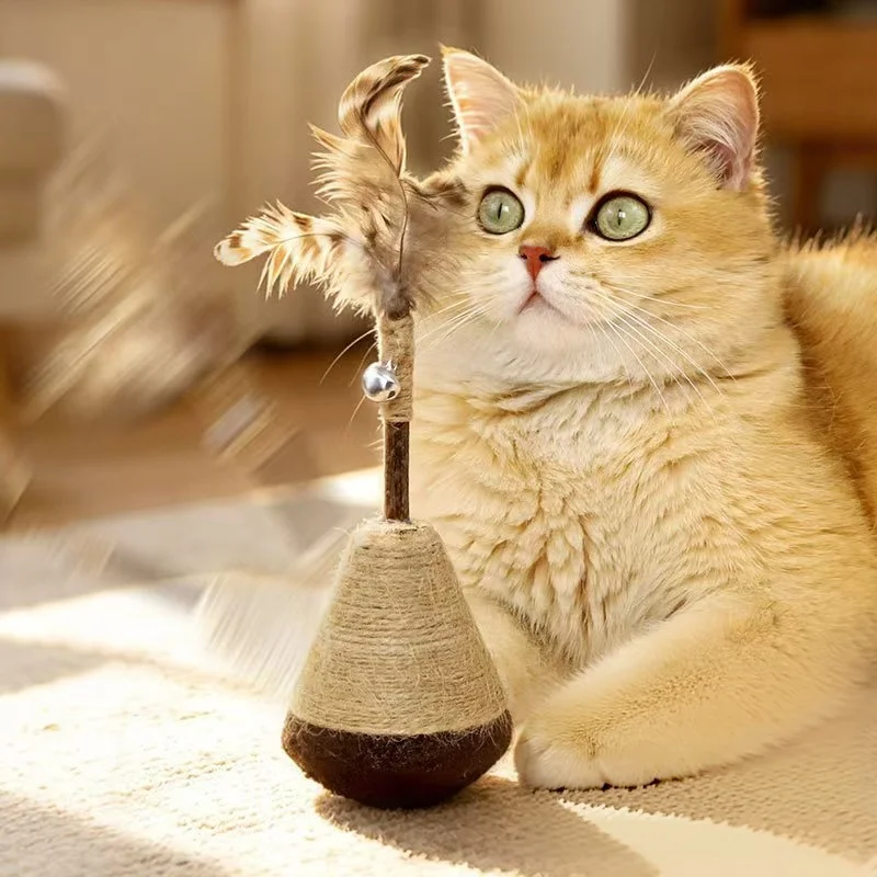 Silver Vine Tumbler Cat Toy Feather Bell Interactive Kitten Teaser Toy Sisal Wrapped Self Play Chew Toy Relieve Boredom Pet Supp